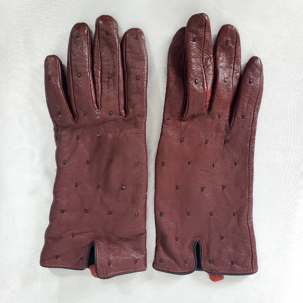 Vintage Guy Laroche Burgundy  Genuine Leather Gloves